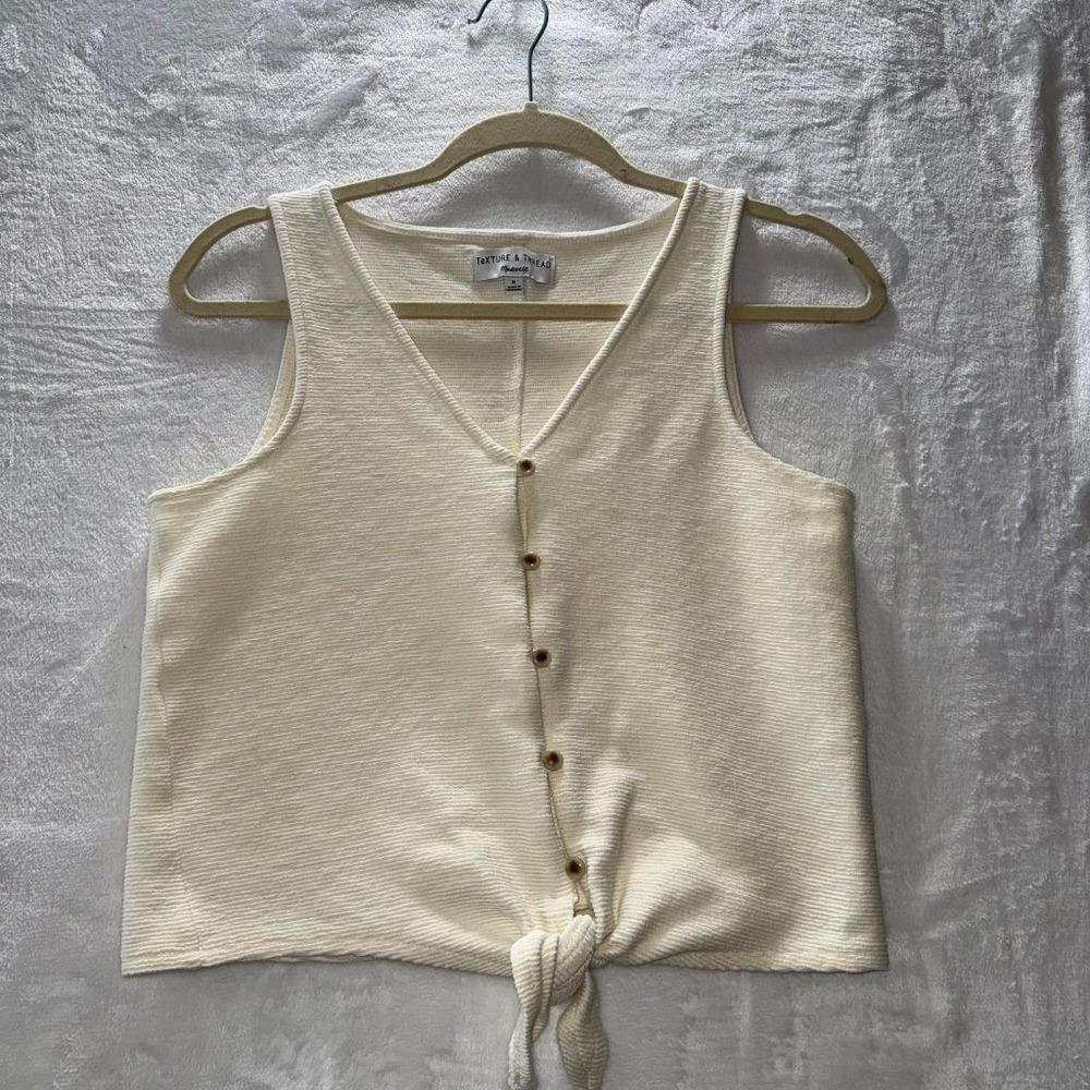 Madewell Texture & Thread Ivory Ribbed Tie Front Button Tank Top Womens M